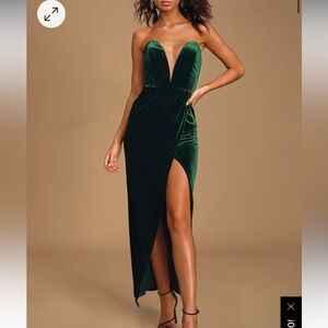 My Dream Come True Forest Green Velvet Strapless Maxi